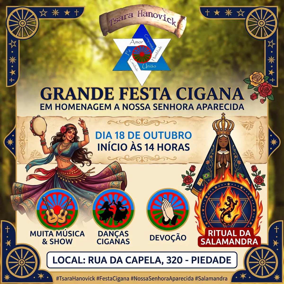 Card da Grande Festa Cigana em homenagem a Nossa Senhora Aparecida, dia 18 de outubro às 14 horas